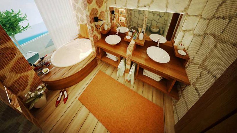 Sexy Orange Wood Beige Bathroom Design Ideas