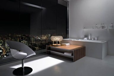 Simple Modern Bathroom Views of the City at Night from Rexa