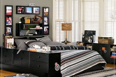 Simple Teen Boys Room Design with Picture Frames in Wall