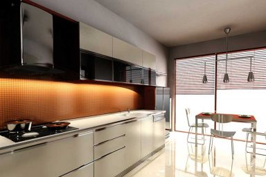 Special Kitchen Orange and White with Tile Wall