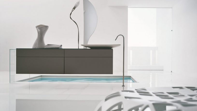 Top Design All White Modern Bathroom with Tub