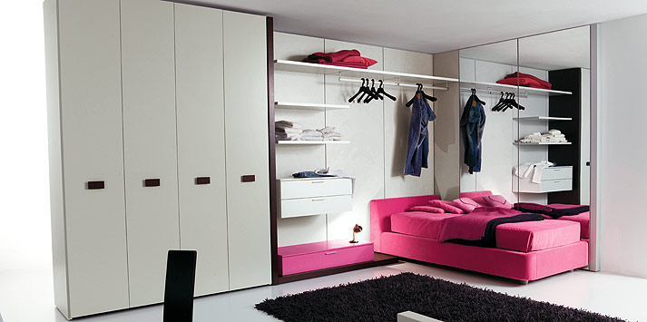 White Candy Pink Bed Room with Black Rug
