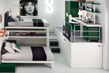 White and Green Bunk Beds and Lofts Design for Kids