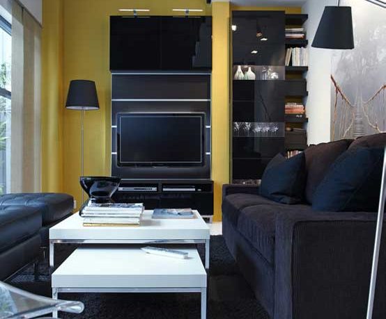 2011 IKEA Black and Yellow Living Room with Small Space