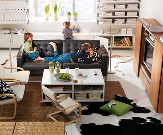 Amazing Living Room TV Sets with Cowhide Rugs
