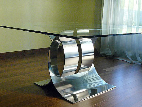 Awesome Glass Top Dining Table with Stainless Steel Buffer