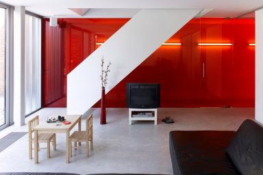 Awesome Red Wall Living Room Design