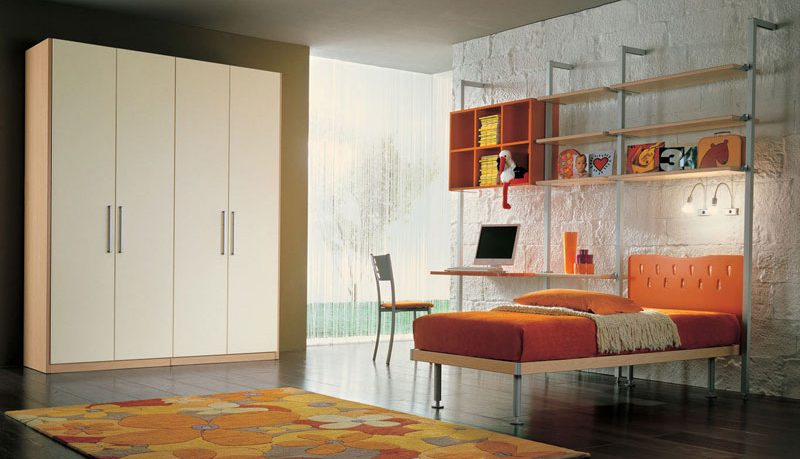 Awesome Tan Color Kids Room with White Block Wall Decor