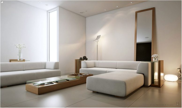 Beautiful White Living Room Artificial Light