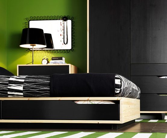 Black and Green Bedroom from IKEA with Green RUg Strip