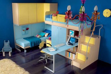 Blue and Yellow Teen Room with Twin Bunk Beds
