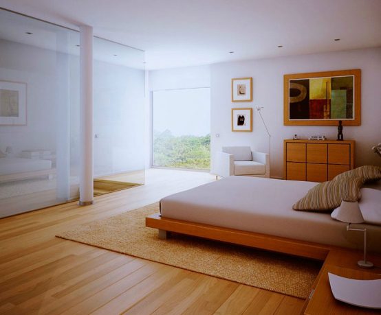 Contemporary White Bedroom Wood Floors Design 2011