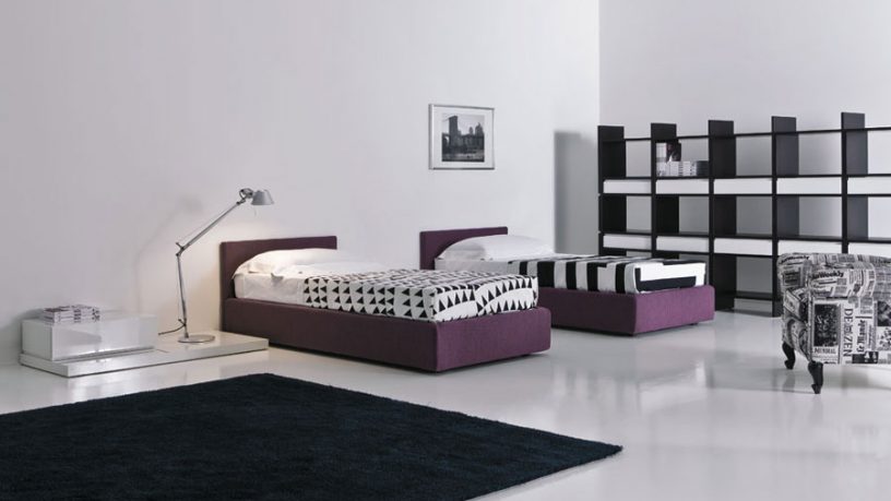 Cool Teen Room Designs with Purple Bed and Black Rugs