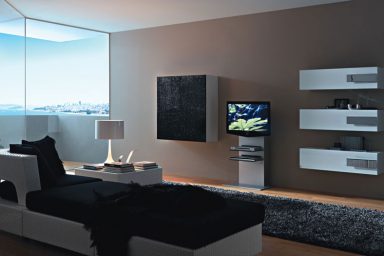 Exotic Color Living Room with White Wall Unit
