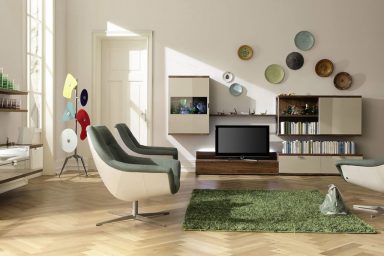 Geometrical Art Enlivens Living Room with Grass Rugs