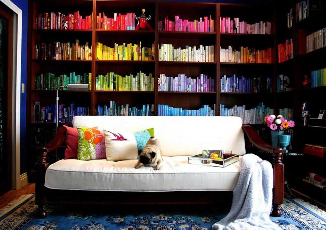 Great Lighting Home Library with Clasic White Sofa