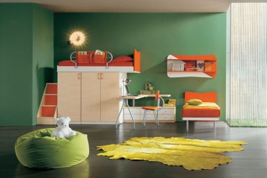 Green Bedroom for Childern with Unique Wall Lights