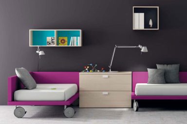 Grey Kids Room with Purple Bed Furniture