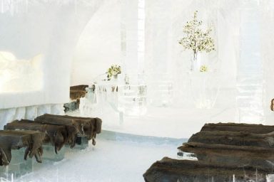 Ice Hotel Beds with Deerskin Bedcover