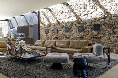 Indoor Outdoor Loft Space with Beige Leather Sofa
