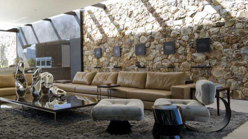 Indoor Outdoor Loft Space with Beige Leather Sofa