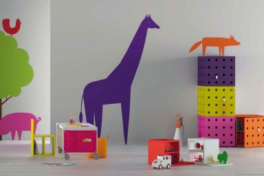 Kids Room Study Desk with Cartoon Wallpaper