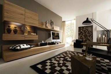 Living Room Delivers Vernacular with Black and White Plaid Rug