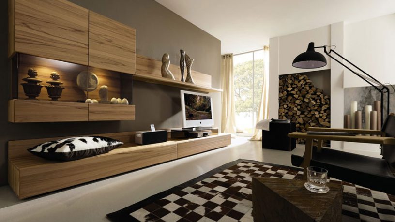 Living Room Delivers Vernacular with Black and White Plaid Rug