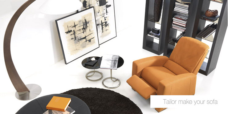 Living Room Recliner with Orange Sofas
