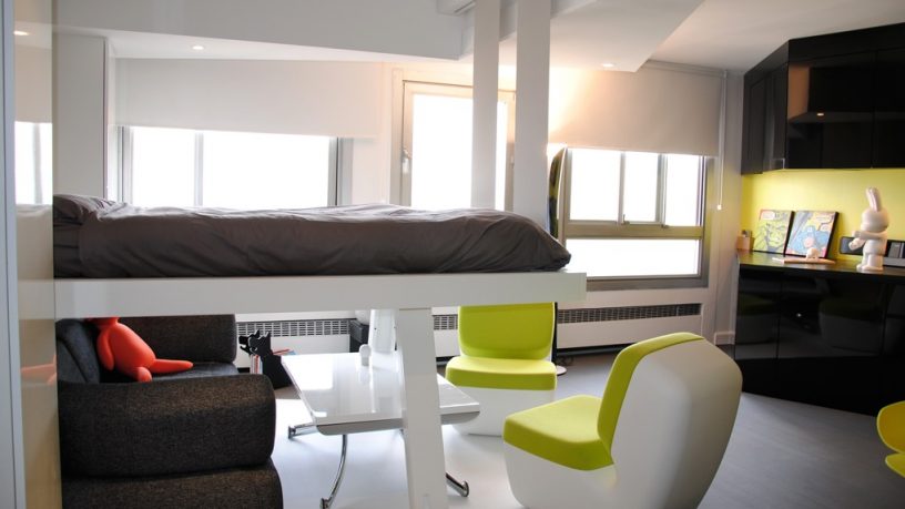 Loft Bedroom Small Space Area with Green Accent