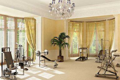 Luxury Home Gym Ideas with Chandelier