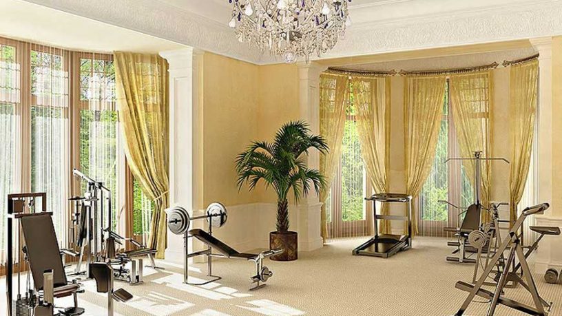 Luxury Home Gym Ideas with Chandelier