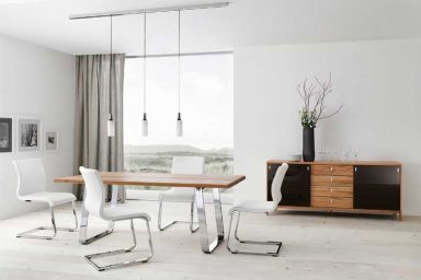 Modern Dining Table Chrome White Chairs Track Lighting