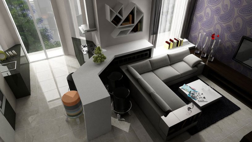 Modern Living Room Purple Wallpaper Design