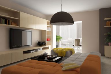 Modern Living Room with Orange and White Sofa