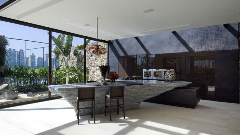 Modern Mini Bar and Kitchen Area with Glass Wall