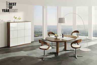 Modern Natural Dining Room Set Stone Flooring with Minimalistic Lamp