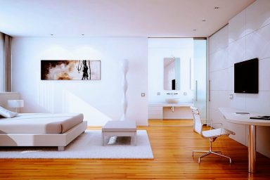 Modern White Bedroom with Wooden Floor