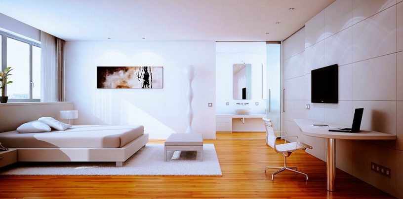 Modern White Bedroom with Wooden Floor