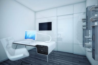 Modern White Office Area with Wooden Floor
