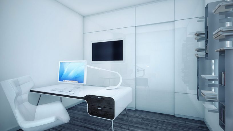 Modern White Office Area with Wooden Floor