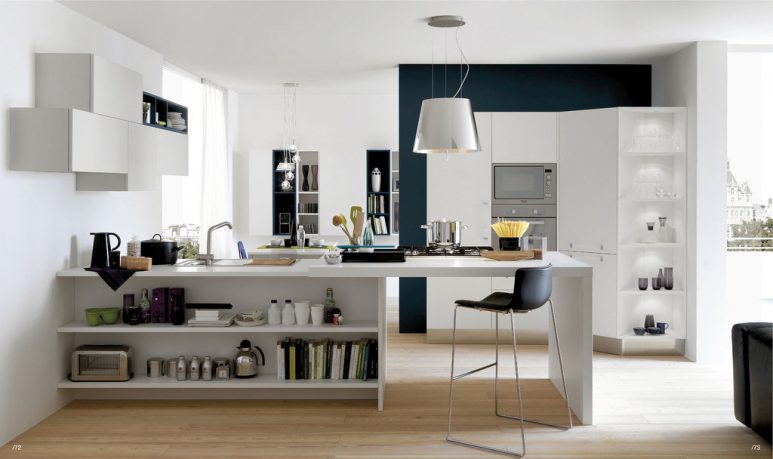 Modern White and Wood Kitchen with Mini Dining Table