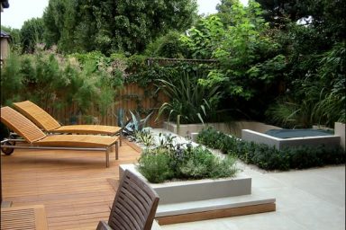 Modern Wooden Deck with Beautiful Garden with Twin Floor