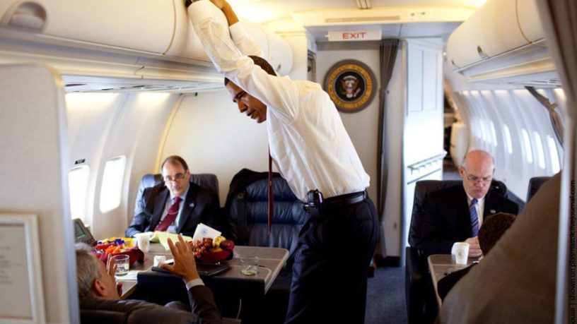 Obama in Air Force One Cabin