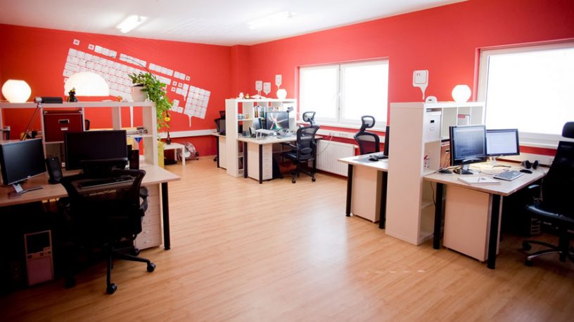Orange Wall with Keyboard Office Decorations