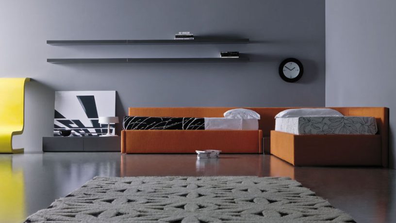 Orange and Grey Bedroom with Yellow Pops