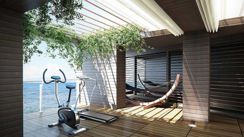 Relax Home Gym with Open Roof Sea View