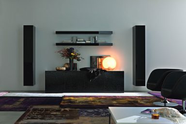 Round Lamp Living Room with Black Wall Unit