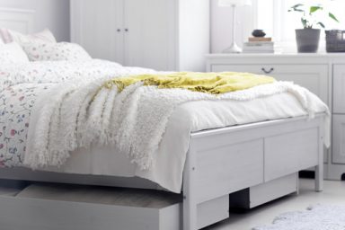 Shining White Bedroom With White Rug From IKEA