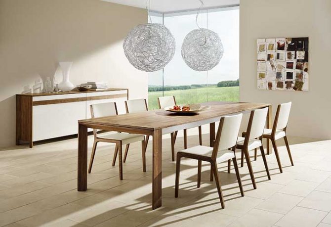 Team7 Modern Dining Set Round Chandeliers with Wheat Field View